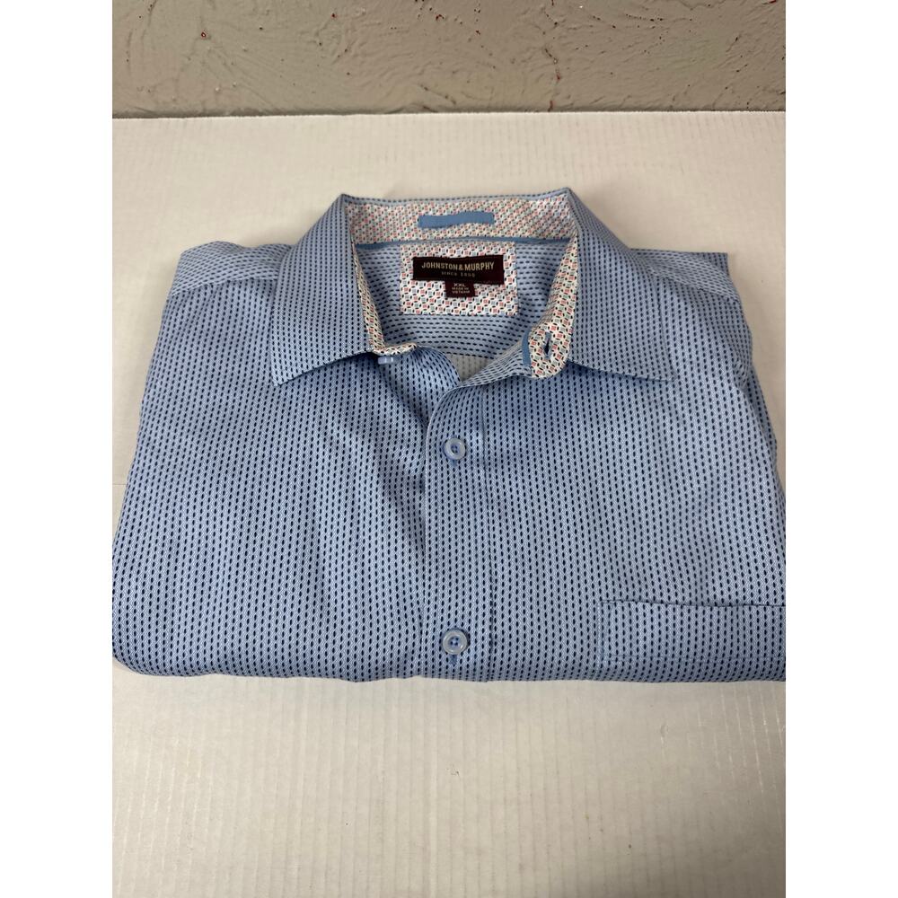 Johnston‎ & Murphy White Long Sleeve Button Up Blue Pattern Shirt Mens Sz XXL